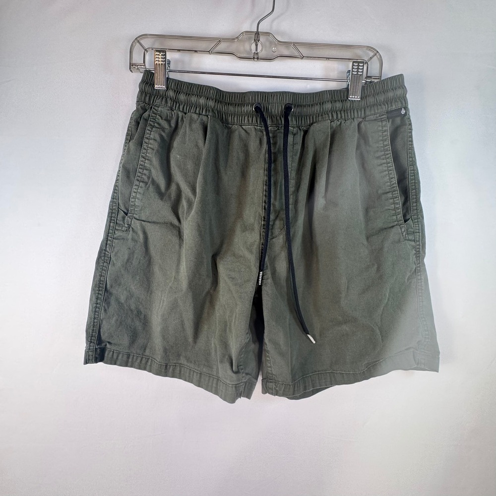 Volcom Mens Elastic Waist Drawstring Shorts Olive Green Stretch Cotton A032300